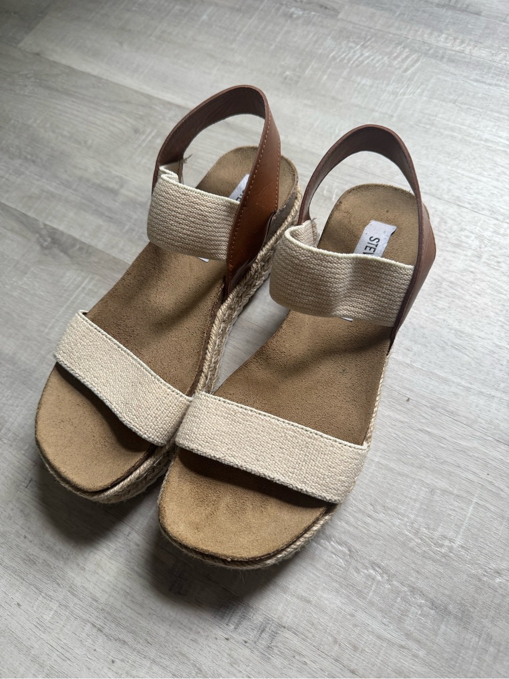 Steve Madden Cream and Brown Espadrille Wedge Sandals